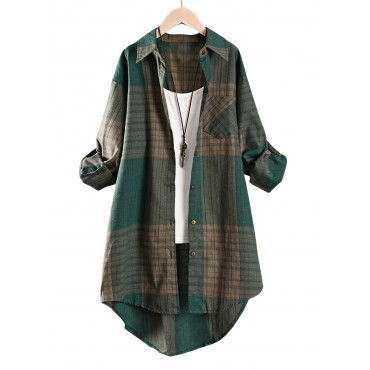 Plus Size Plaid Print Shirt, Casual Long Sleeve Button Front Shirt, Women's Plus Size&nbsp;Clothing