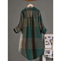 Plus Size Plaid Print Shirt, Casual Long Sleeve Button Front Shirt, Women's Plus Size&nbsp;Clothing