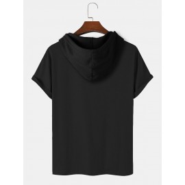 Mens Peace Rose Print Short Sleeve Drawstring Hooded T-Shirts