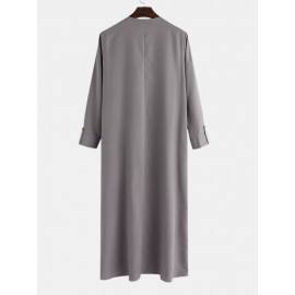 Mens Long Sleeve Ethnic Robe Solid Color Long T shirts
