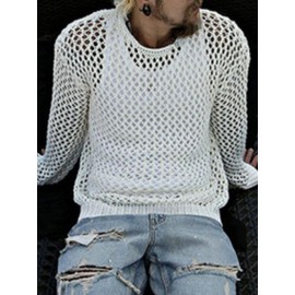 Mens Hollow Out Knitted Round Neck T-Shirt
