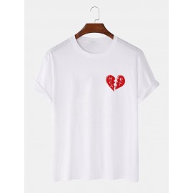 Mens 100% Cotton Heart Graphics Casual Short Sleeve T-Shirt
