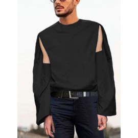 Mens Cutout Sleeves Round Neck Loose T-shirts