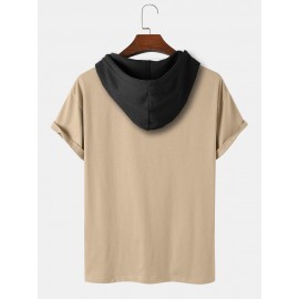 Mens Cute Cat Japanese Print Short Sleeve Drawstring Hooded T-Shirts