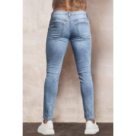 Sky Blue Go Racing Mens Checkerboard Rip & Repair Jeans