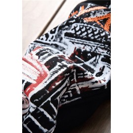 Black Letter Printed Buttoned Straight Leg Men's Jeans