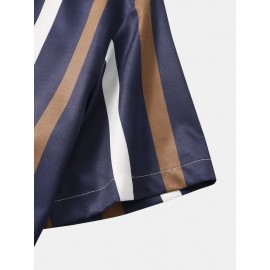 Mens Vertical Striped Button Up Casual Short Sleeve Shirts