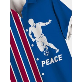 Mens Striped World Soccer Print Patchwork Short Sleeve Shirts