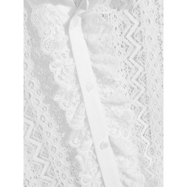 Mens See-Through Lace Crochet Ruffle Front Shirt