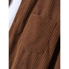 Mens Corduroy Solid Color Button Casual Long Sleeve Shirts With Pocket